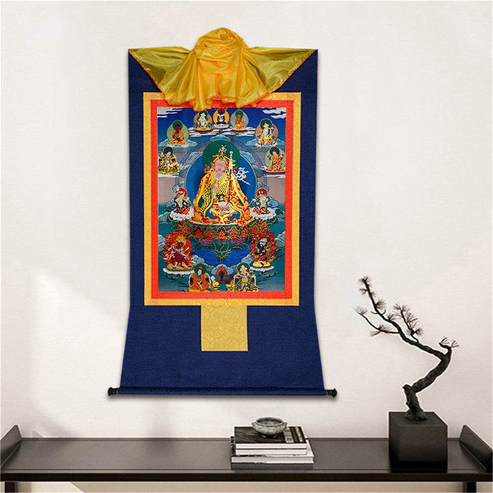 Padmasambhava,Guru Rinpoche,Lotus Born - Tibetan thangka painting, detailed view