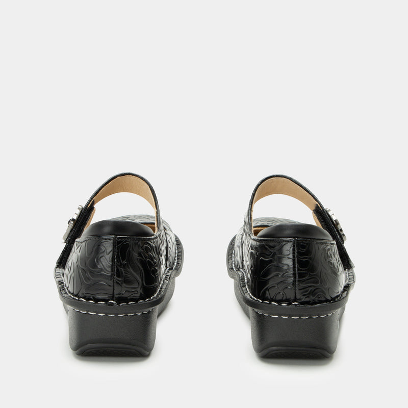 Paloma Black Embossed Rose Mary Jane | Alegria Shoes