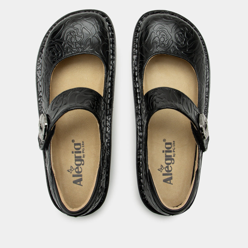 Paloma Black Embossed Rose Mary Jane | Alegria Shoes