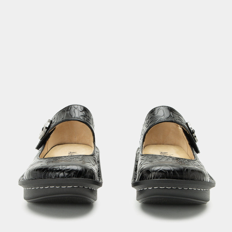 Paloma Black Embossed Rose Mary Jane | Alegria Shoes