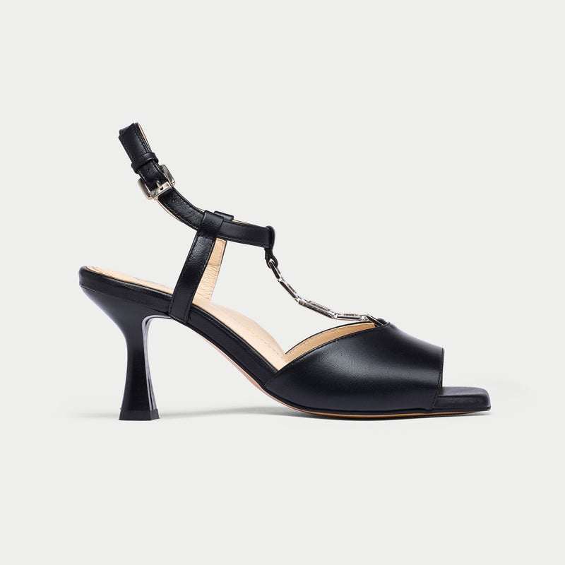 Pamela black sandal heel side view