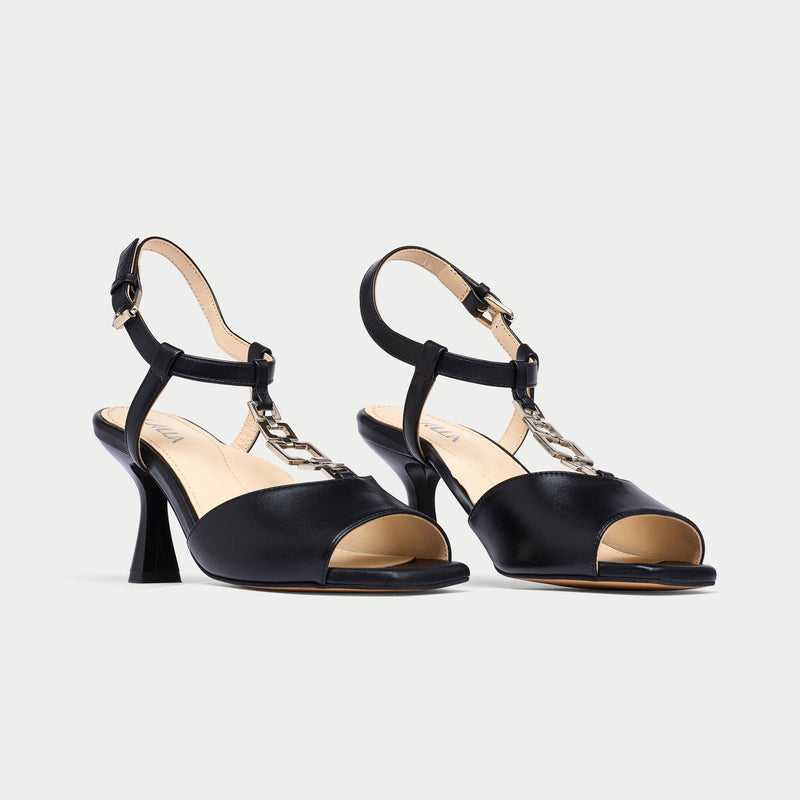 Pamela black sandal heel pair