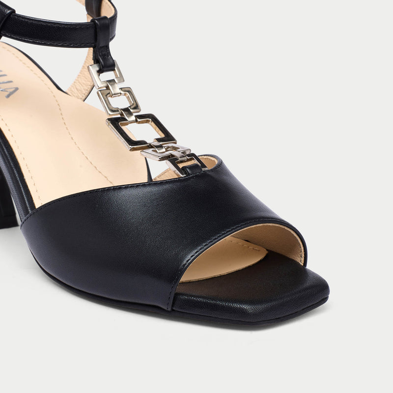 Pamela black sandal heel tip close up