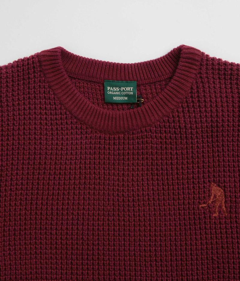 Pass Port Organic Cotton Waffle Knit Sweatshirt in Maroon