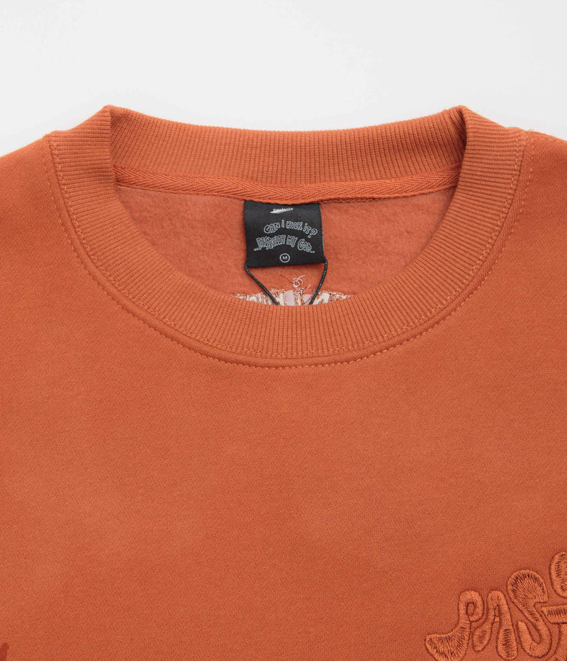 Pasteelo Can Embroidered Script Crewneck Sweatshirt in Rust
