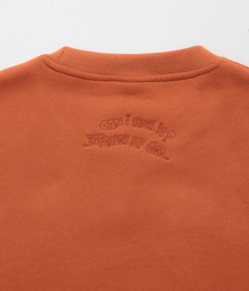 Pasteelo Can Embroidered Script Crewneck Sweatshirt in Rust