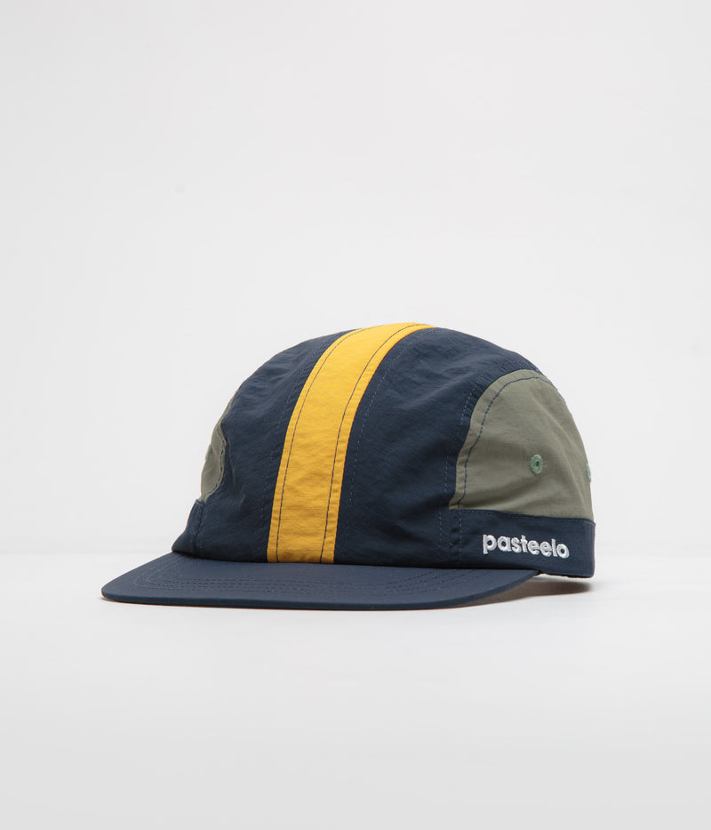 Pasteelo Stripe Cap in Navy and Olive / Gold