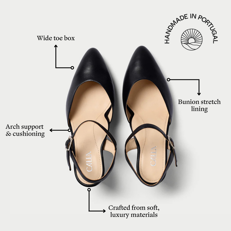 Patricia black leather heels features