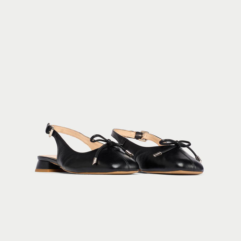Petra - Black Leather Slingbacks