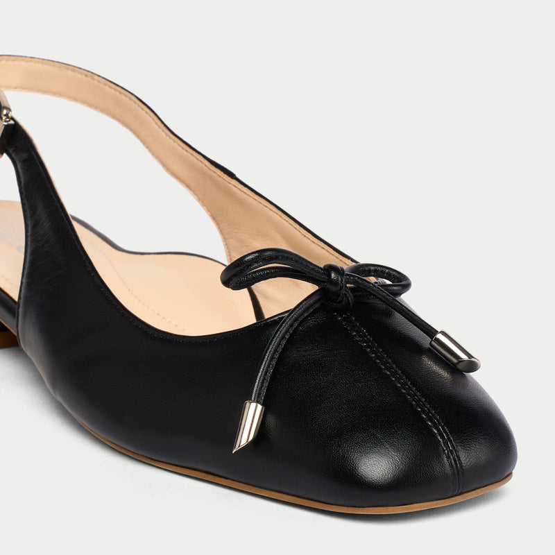 Petra - Black Leather Slingbacks