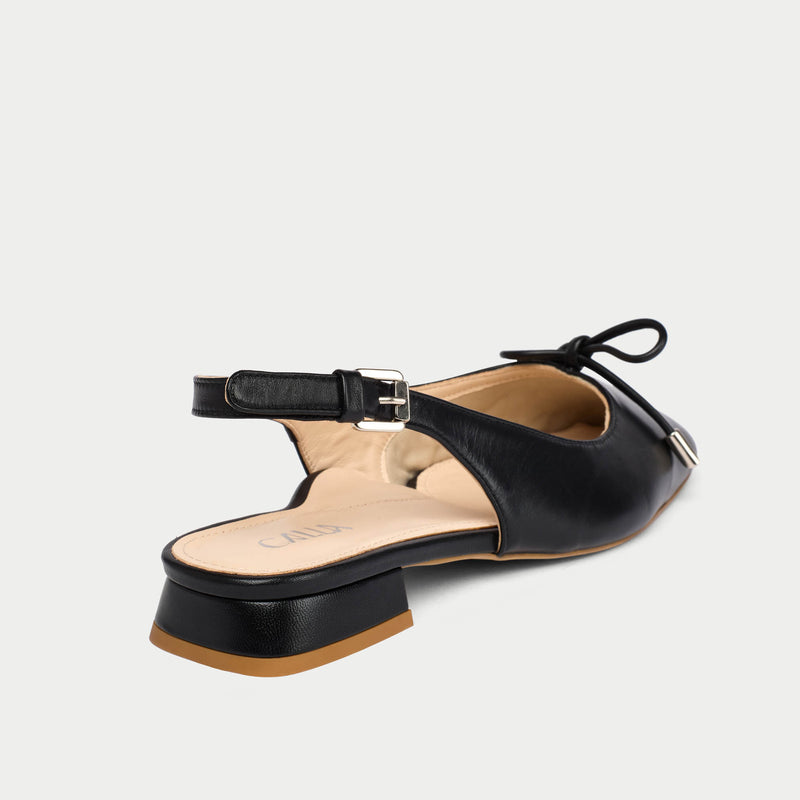 Petra - Black Leather Slingbacks