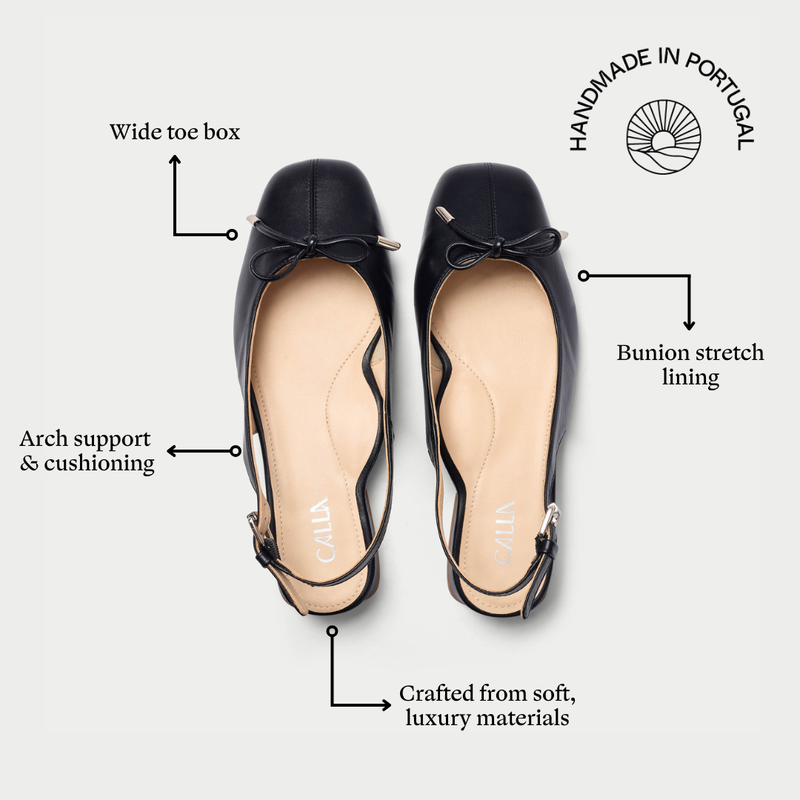 Petra - Black Leather Slingbacks