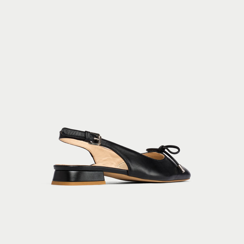 Petra - Black Leather Slingbacks