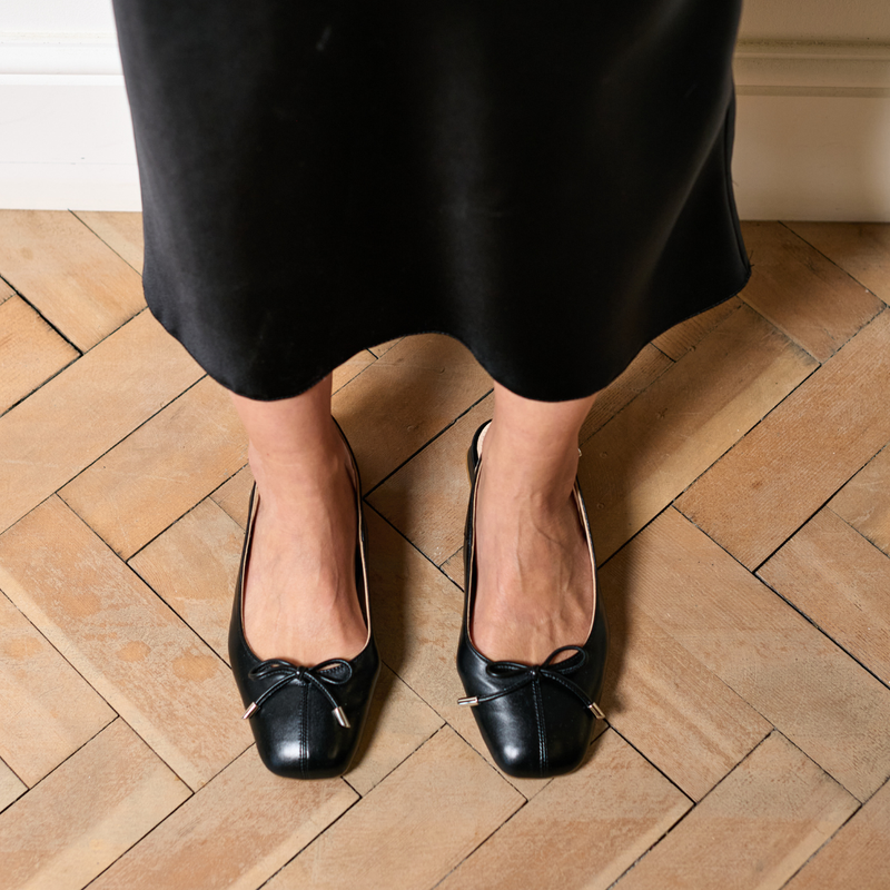 Petra - Black Leather Slingbacks