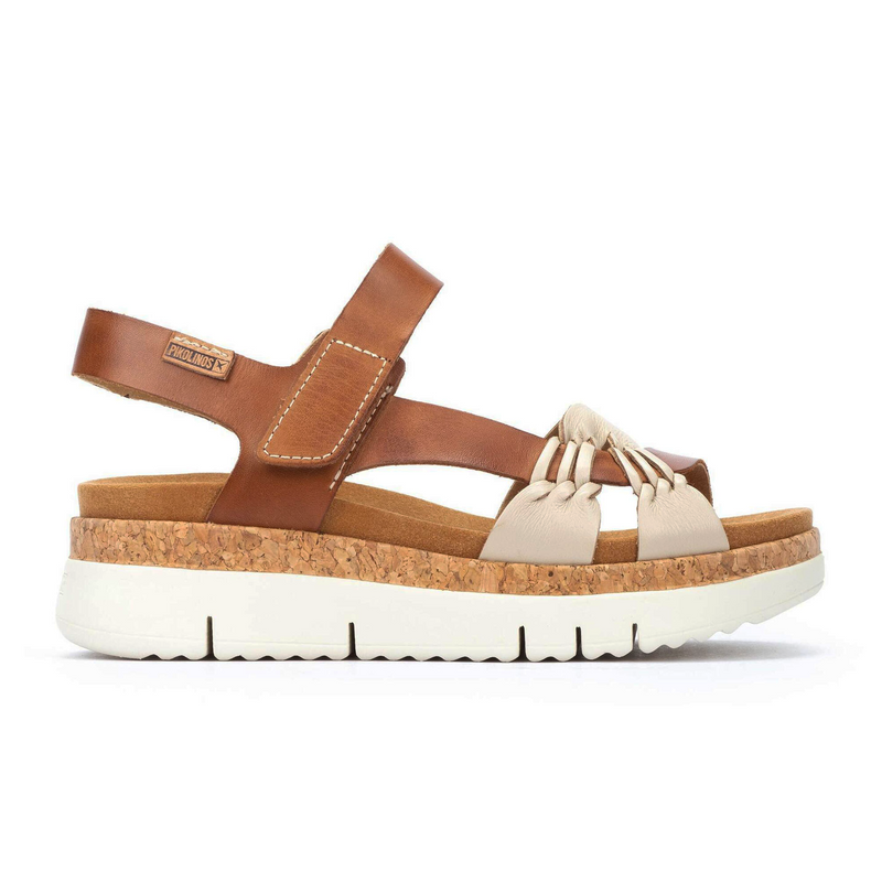 Pikolinos Palma W4N-0968C1 Backstrap Sandal (Women) - Marfil/Brandy Leather Sandal - Heel/Wedge - The Heel Shoe Fitters