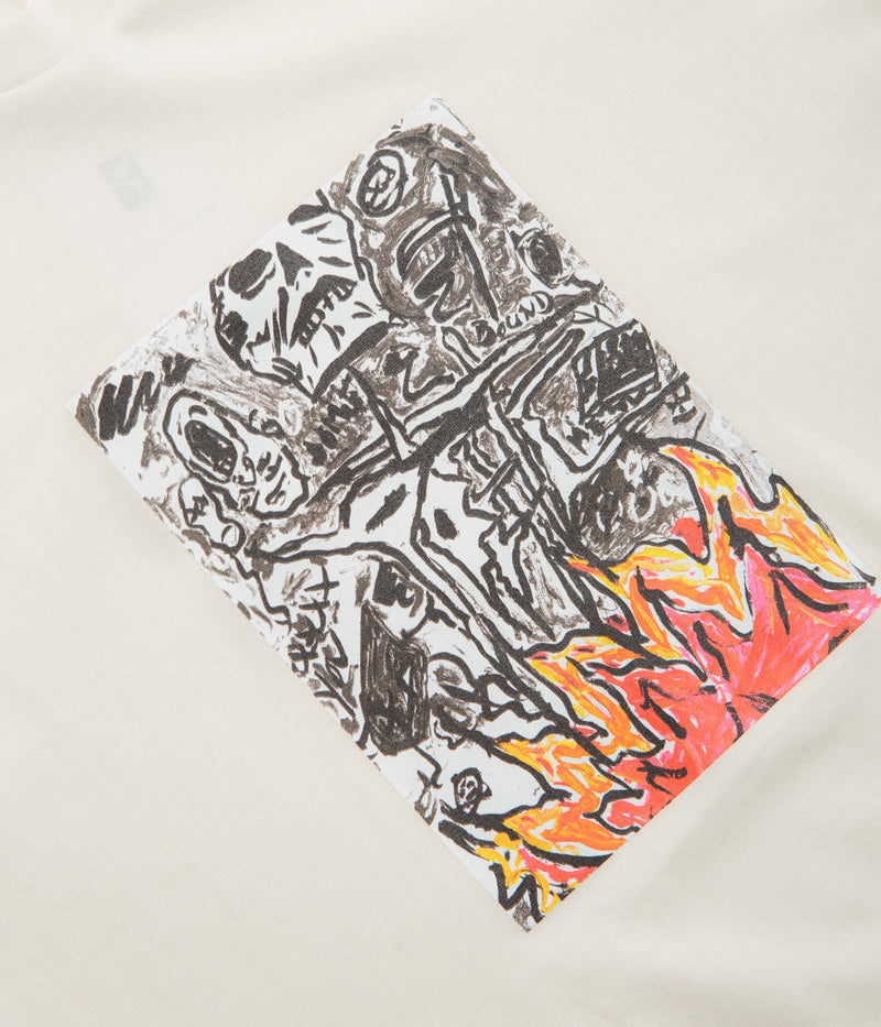 Poetic Collective Burning Skull T-Shirt in Ivory