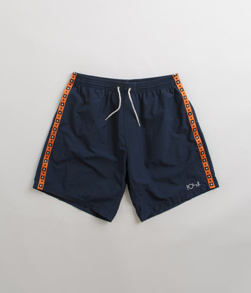 Polar Square Stripe Swim Shorts in Navy and Orange