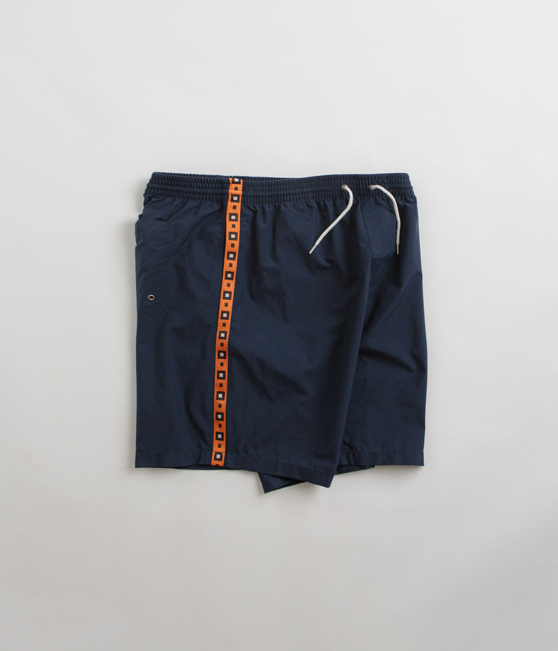 Polar Square Stripe Swim Shorts in Navy and Orange