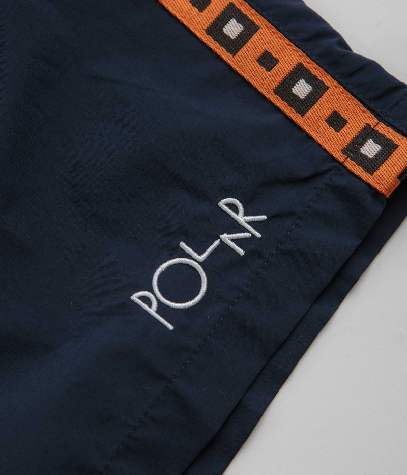 Polar Square Stripe Swim Shorts in Navy and Orange