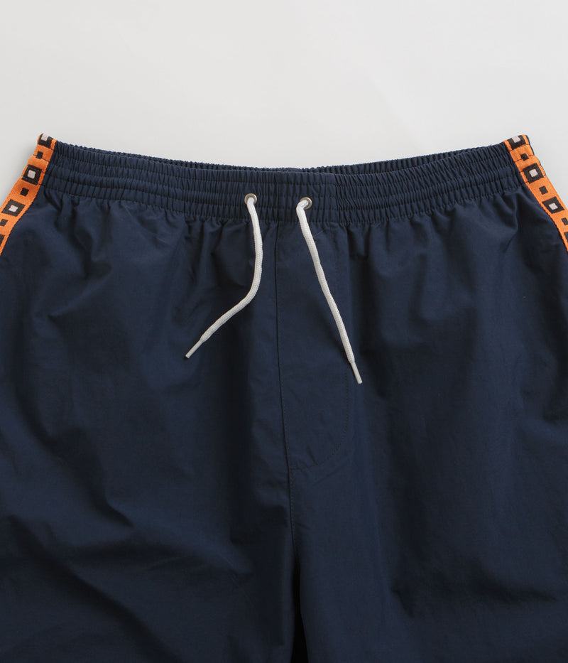 Polar Square Stripe Swim Shorts in Navy and Orange