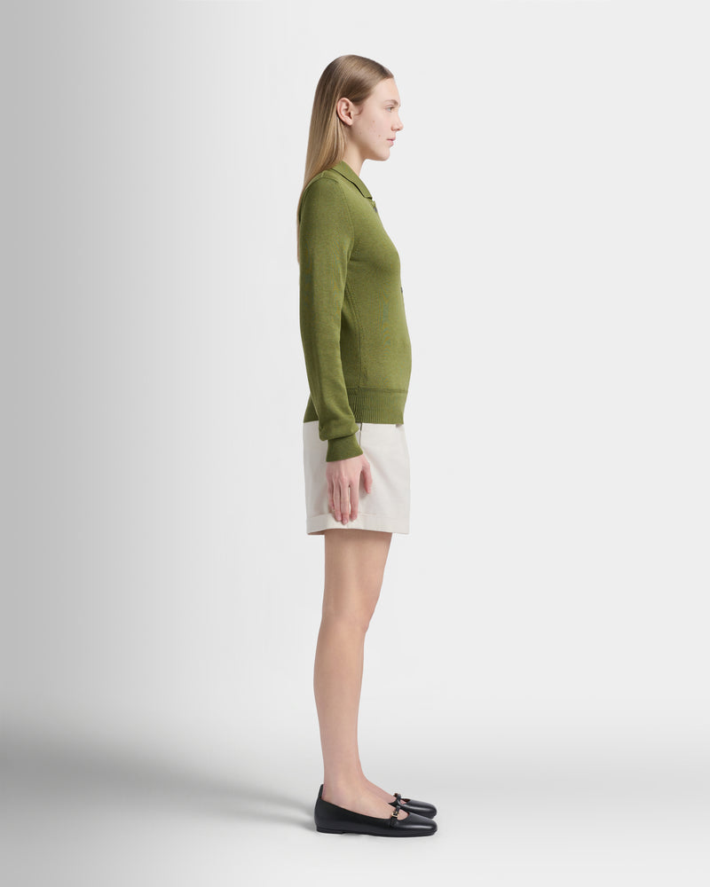 Polo Shirt in Matcha Green Cotton And Silk