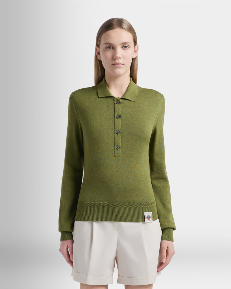 Polo Shirt in Matcha Green Cotton And Silk