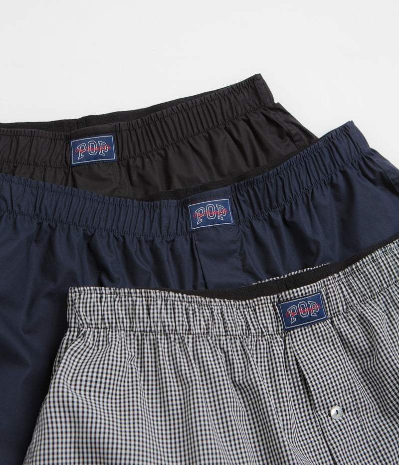 Pop Trading Company Boxer Shorts (3 Pack) in Black and Navy / Gingham