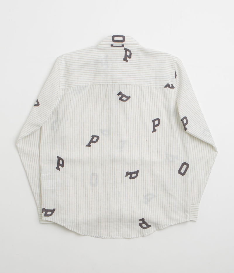 Pop Trading Company Letters Striped Pop Shirt in White Linen