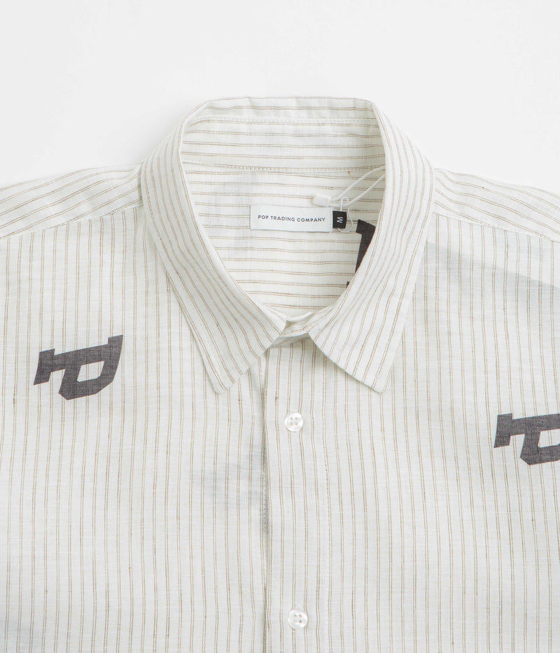 Pop Trading Company Letters Striped Pop Shirt in White Linen