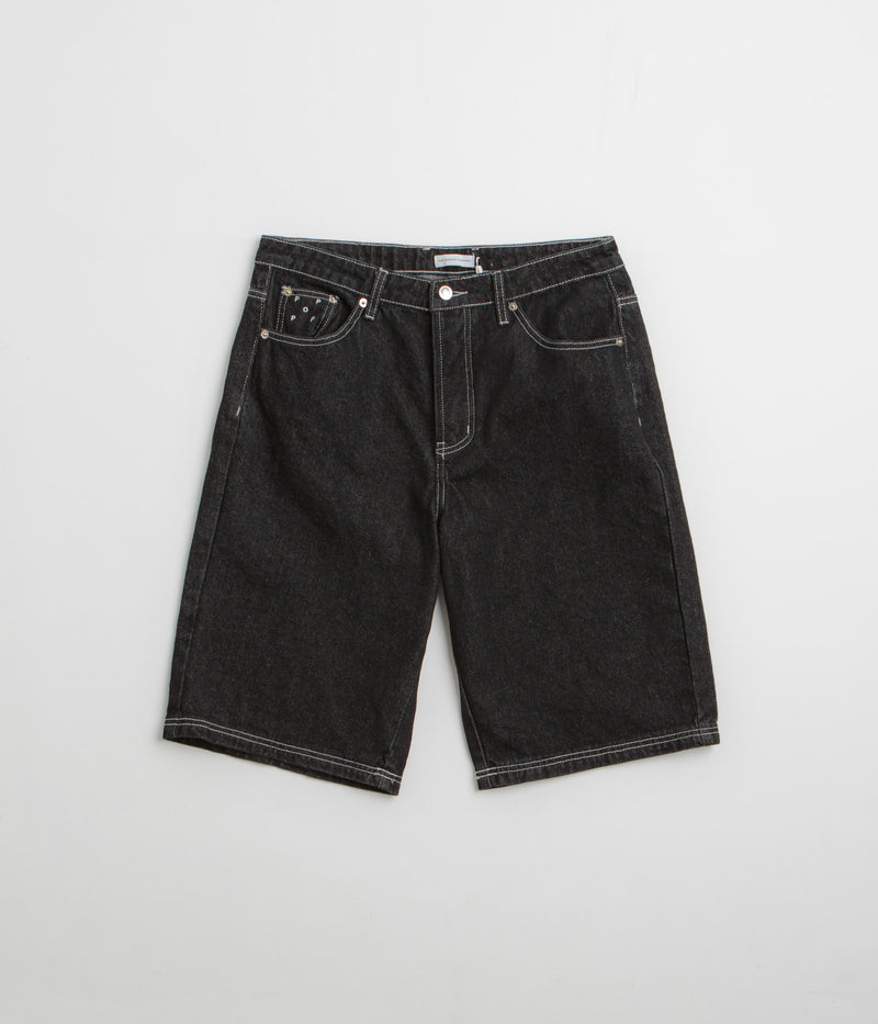 Pop Trading Company Longer DRS Shorts in Black Denim