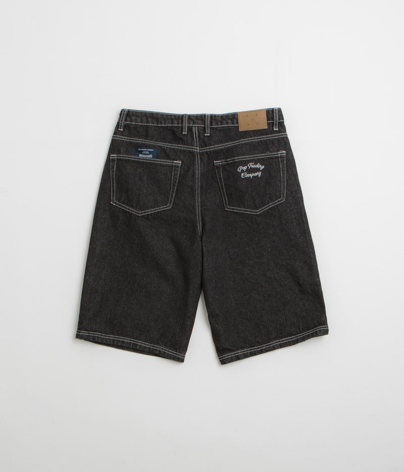 Pop Trading Company Longer DRS Shorts in Black Denim