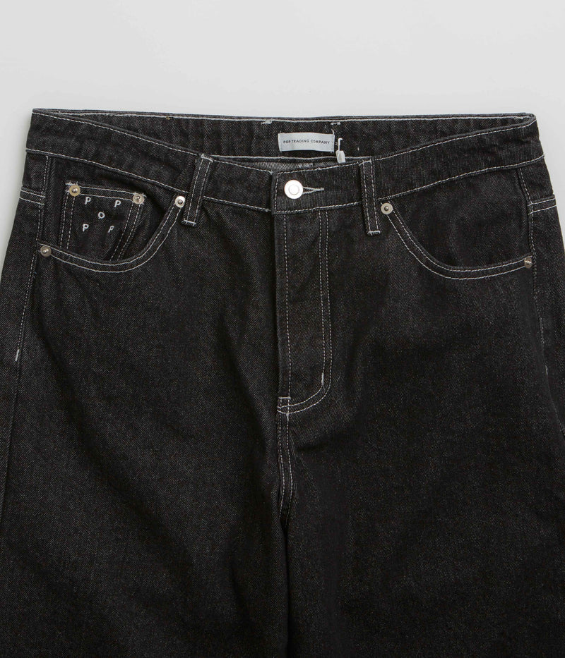 Pop Trading Company Longer DRS Shorts in Black Denim