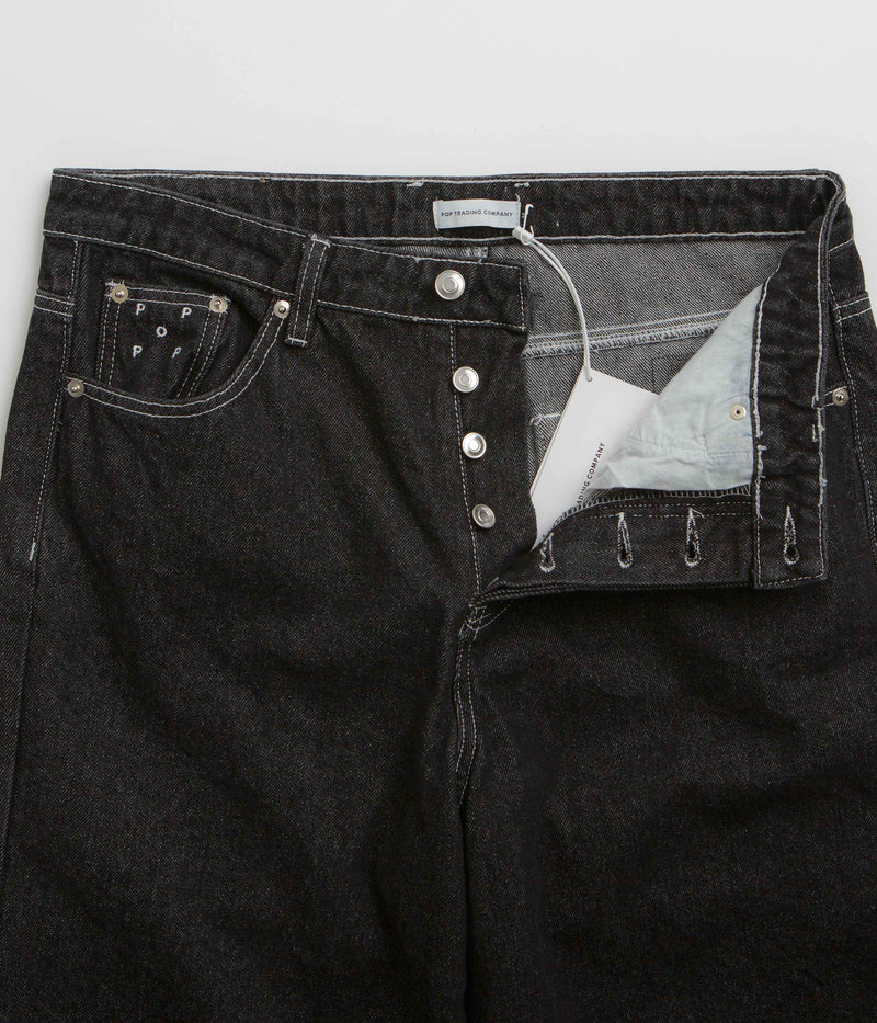 Pop Trading Company Longer DRS Shorts in Black Denim