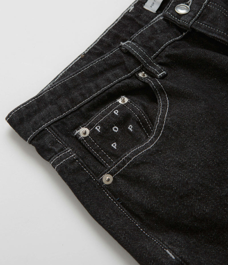 Pop Trading Company Longer DRS Shorts in Black Denim