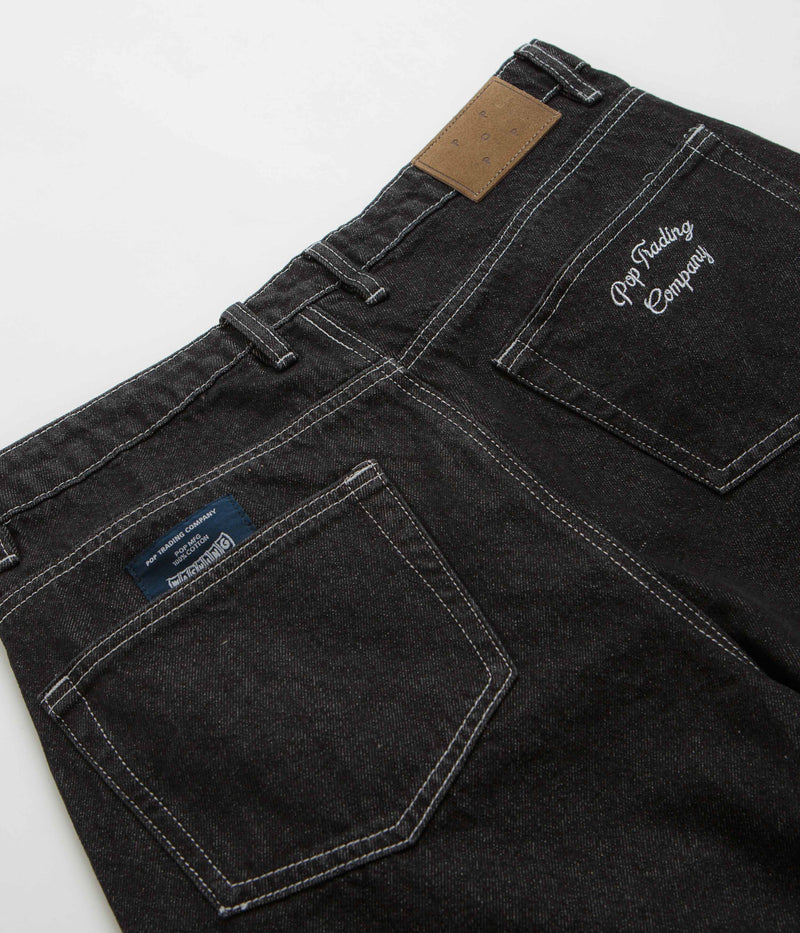 Pop Trading Company Longer DRS Shorts in Black Denim