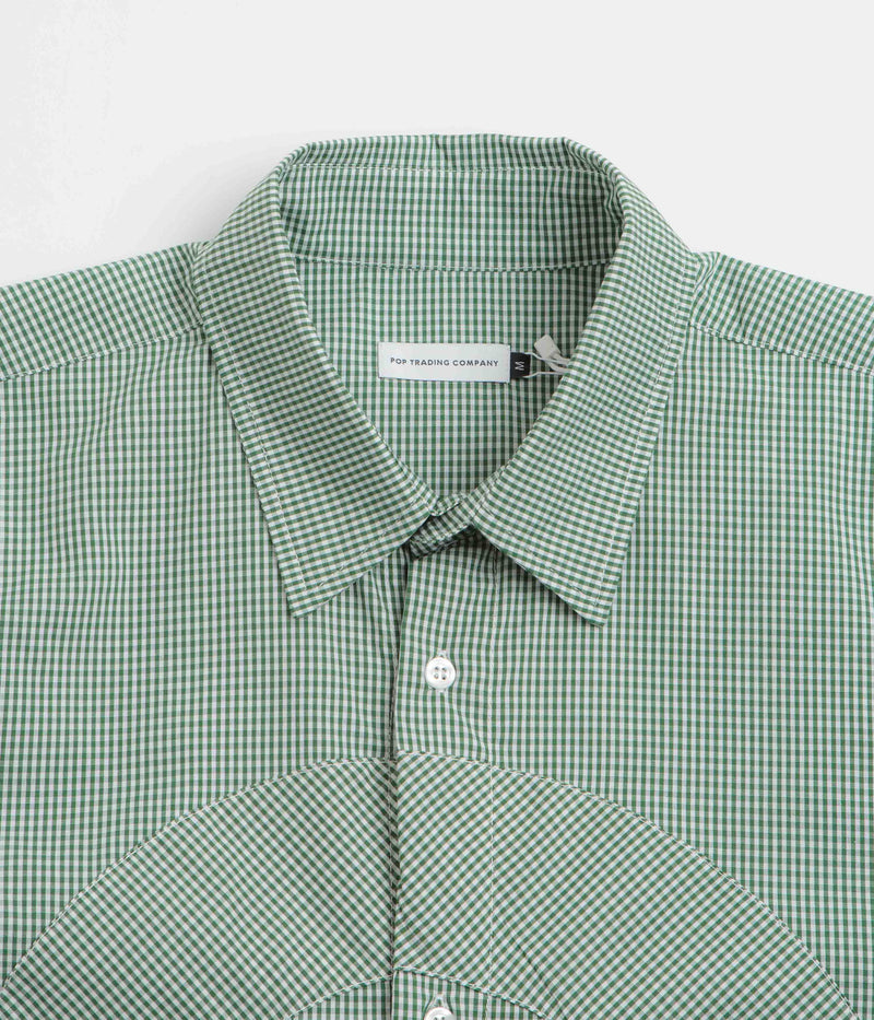 Pop Trading Company O Short Sleeve Gingham Shirt in Green and White