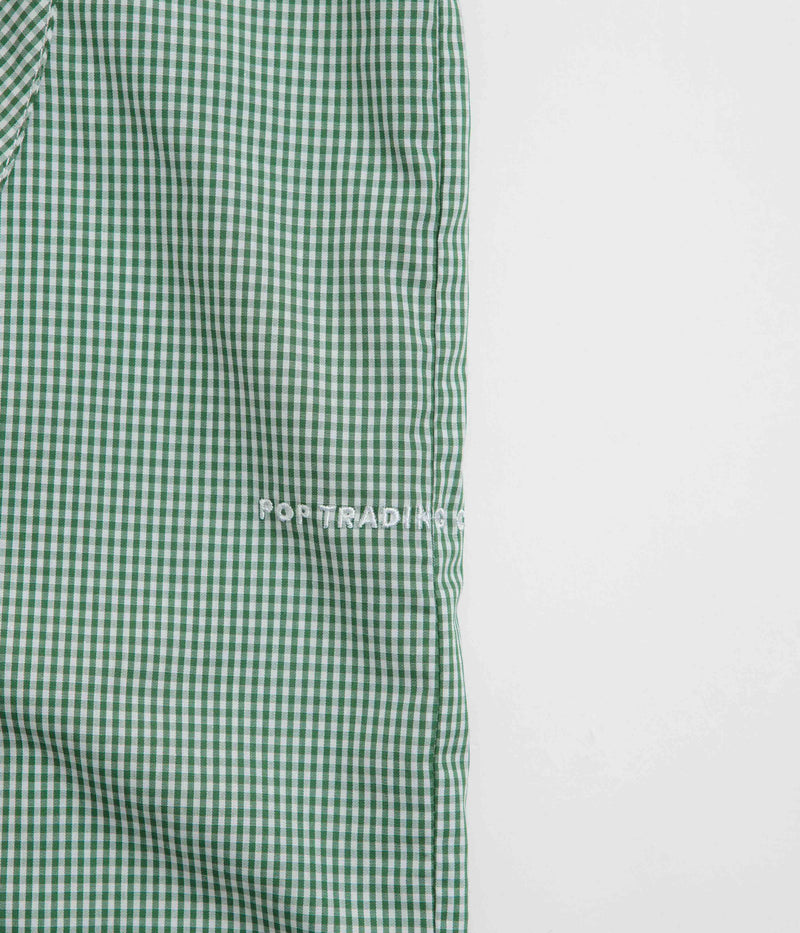 Pop Trading Company O Short Sleeve Gingham Shirt in Green and White