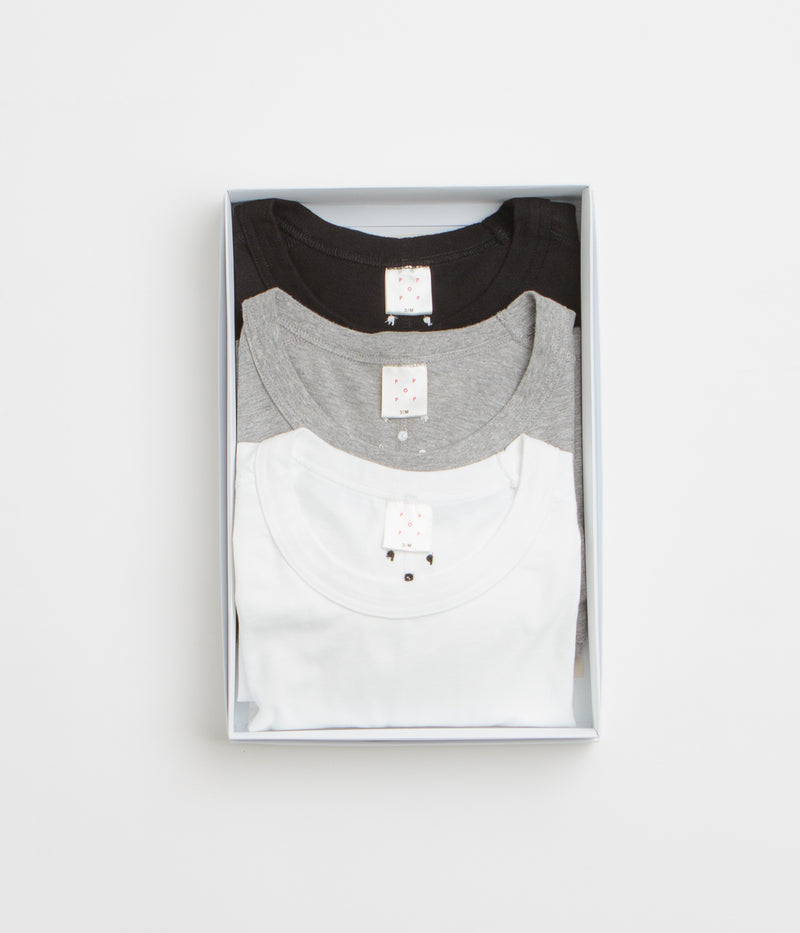 Pop Trading Company Short Sleeve Undershirt (3 Pack) in White and Black / Grey