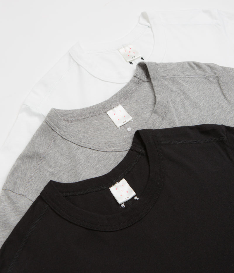 Pop Trading Company Short Sleeve Undershirt (3 Pack) in White and Black / Grey