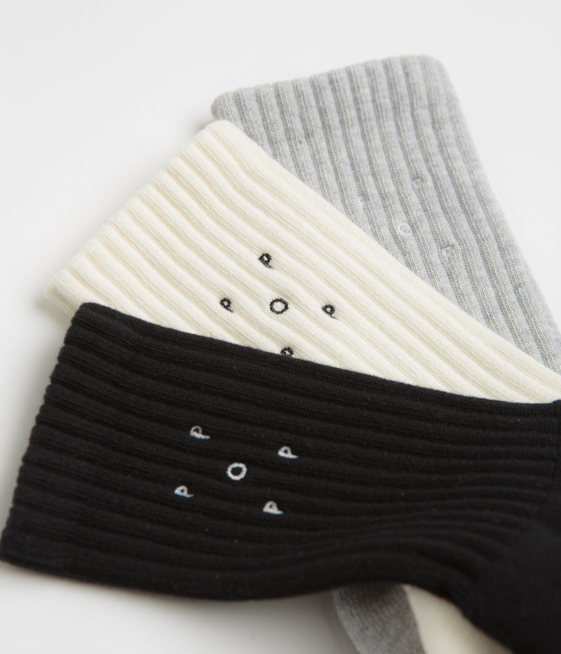 Pop Trading Company Socks (3 Pack) in Off White and Black / Grey