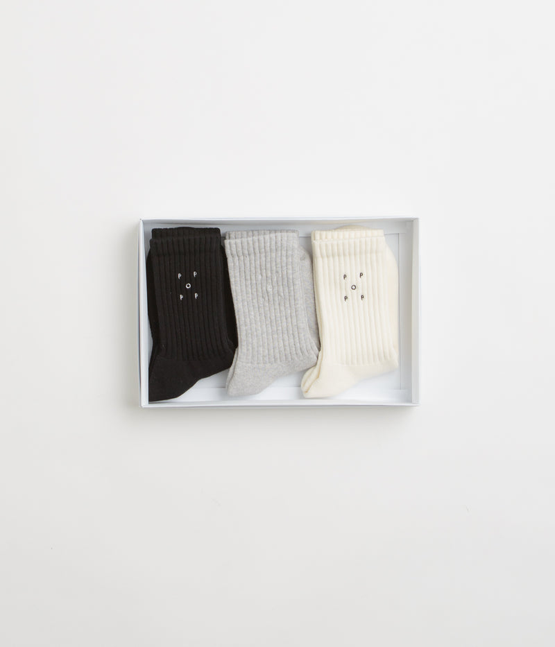Pop Trading Company Socks (3 Pack) in Off White and Black / Grey
