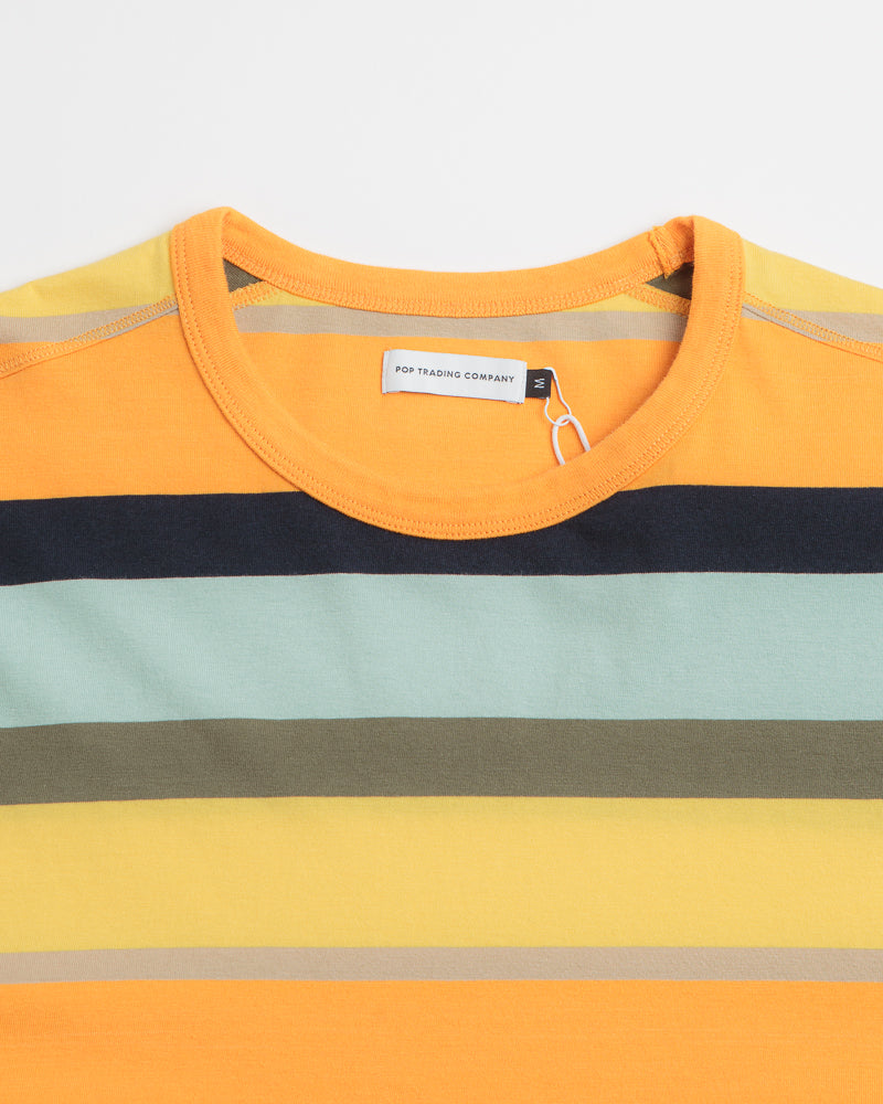 Pop Trading Company Striped Logo Long Sleeve T-Shirt in Yellow and Multicolour