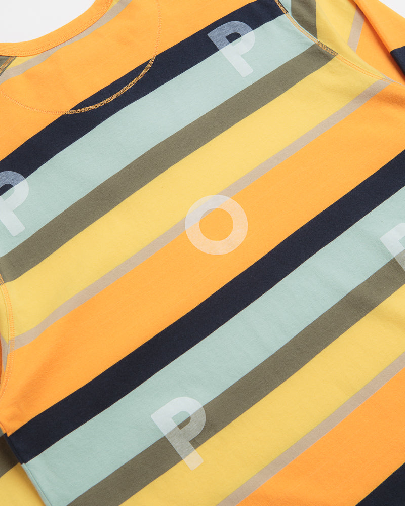 Pop Trading Company Striped Logo Long Sleeve T-Shirt in Yellow and Multicolour