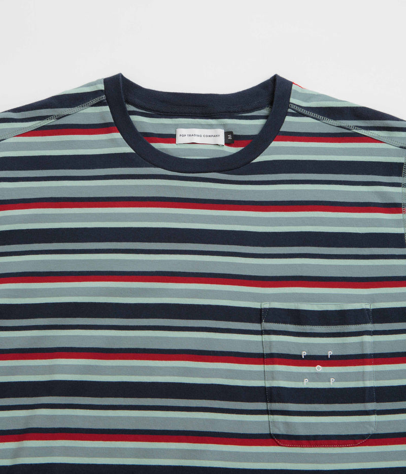 Pop Trading Company Striped Pocket T-Shirt in Multicolour and Red