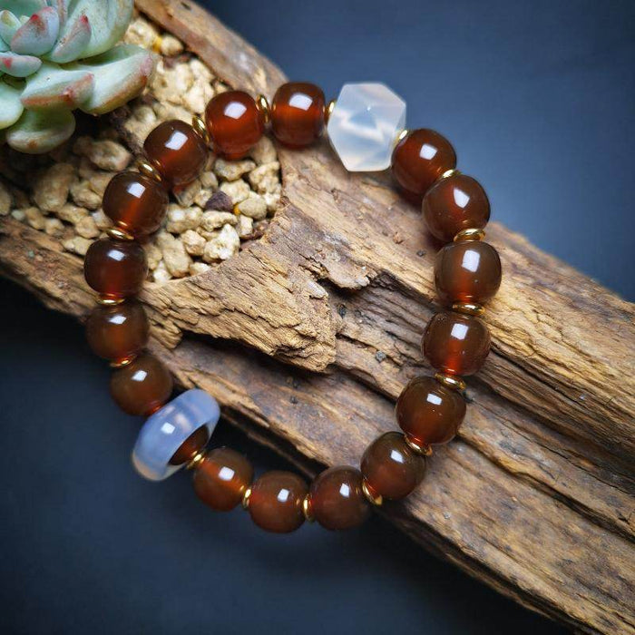 Prayer Beads, Agate Crystal Bracelet - Tibetan Buddhist art, front view