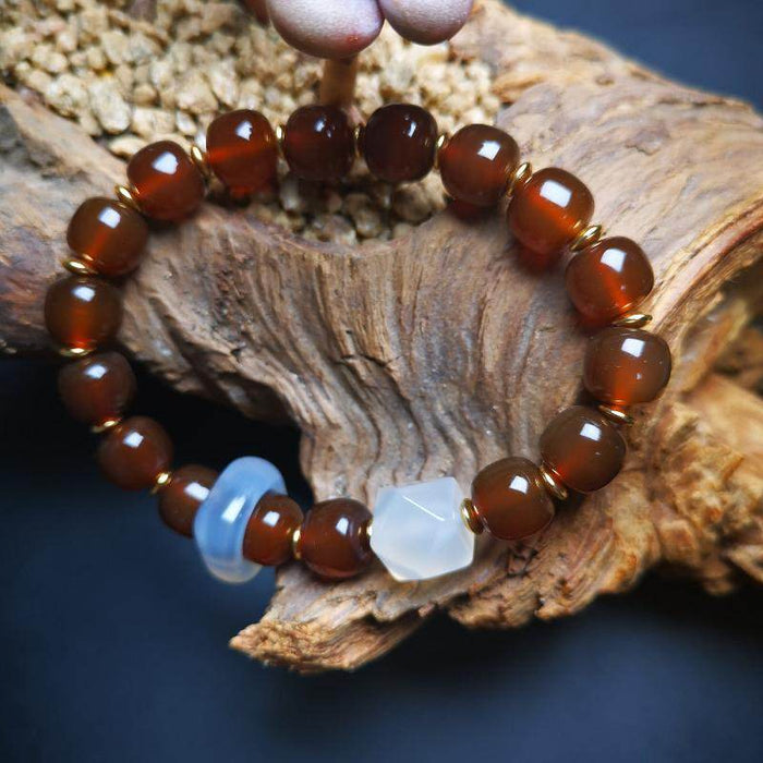 Prayer Beads, Agate Crystal Bracelet - Tibetan Buddhist art, close-up detail