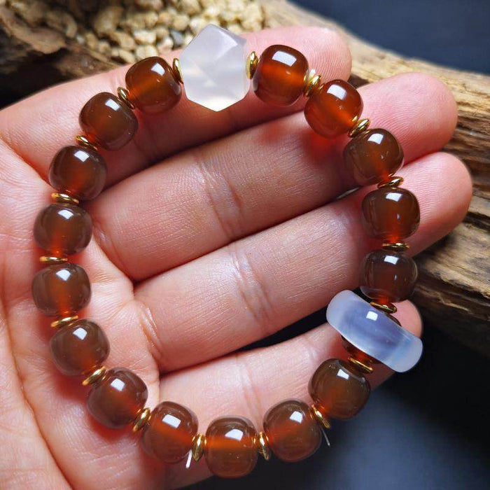 Prayer Beads, Agate Crystal Bracelet - Tibetan Buddhist art, size reference