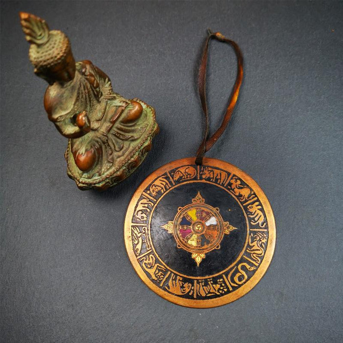 Prayer Wheel Pendant 2.95" - Tibetan Buddhist art, front view