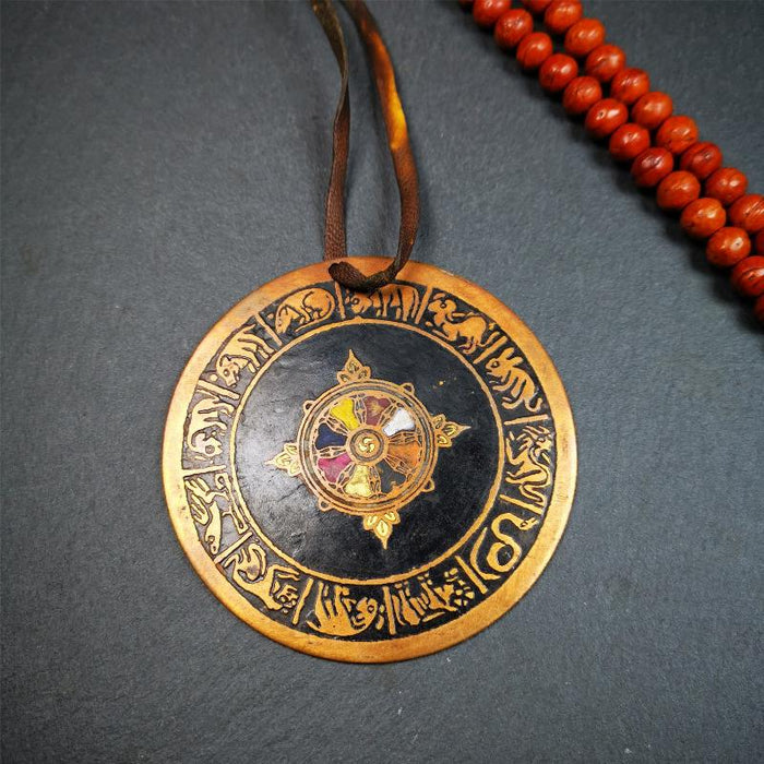 Prayer Wheel Pendant 2.95" - Tibetan Buddhist art, detailed view