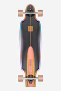 Top-down view of Prowler Mid 34 Sunstone longboard with rainbow edges and orange center line